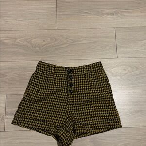 Zara Black and Tan Houndstooth High Waist Shorts